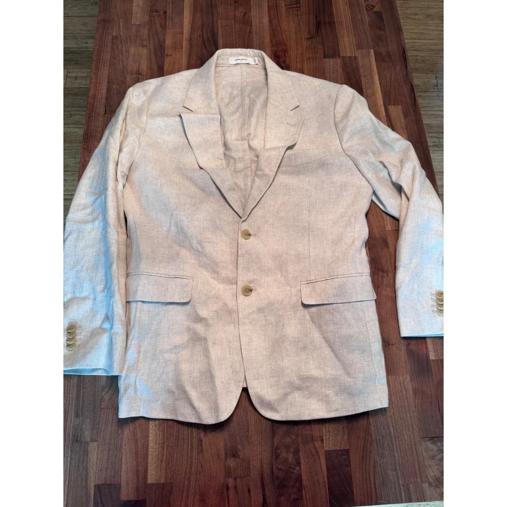 Banana Republic Mens Tailored Linen Blend Herringbone Blazer Beige 42S $450